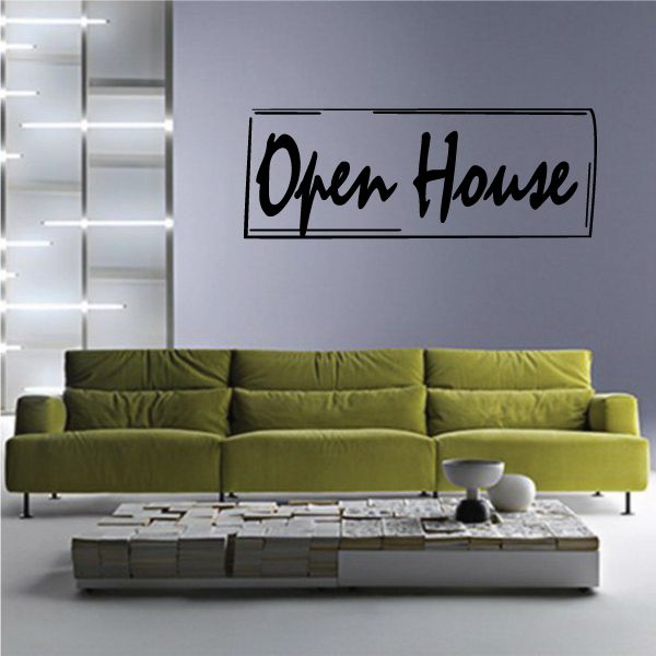 Open House wall decal with black hand-drawn text in a rectangular outline