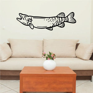 Musky fish wall decal, black line-art open mouth design