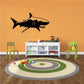 Open-mouthed shark wall decal, dark silhouette with fins and teeth
