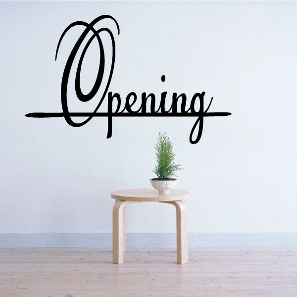 Opening vinyl wall decal with cursive lettering and decorative underline