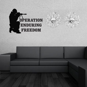 Operation Enduring Freedom decal with soldier silhouette and bold black text