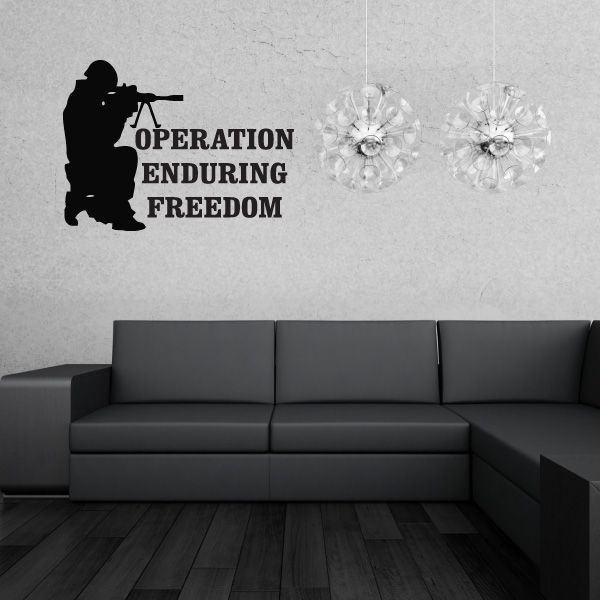 Operation Enduring Freedom decal with soldier silhouette and bold black text