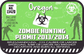 Green Oregon zombie hunting permit sticker with Biohazard symbol and permit No.13420 text