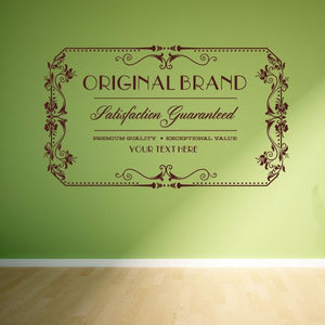 Ornate rectangular wall decal with 'Original Brand' and 'Satisfaction Guaranteed' text