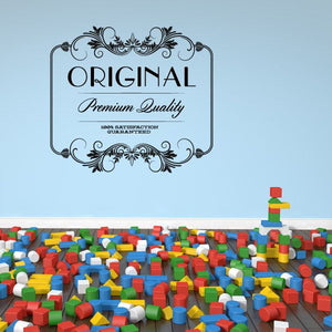 Ornate black wall decal with “ORIGINAL” and “Premium Quality” text in a decorative frame