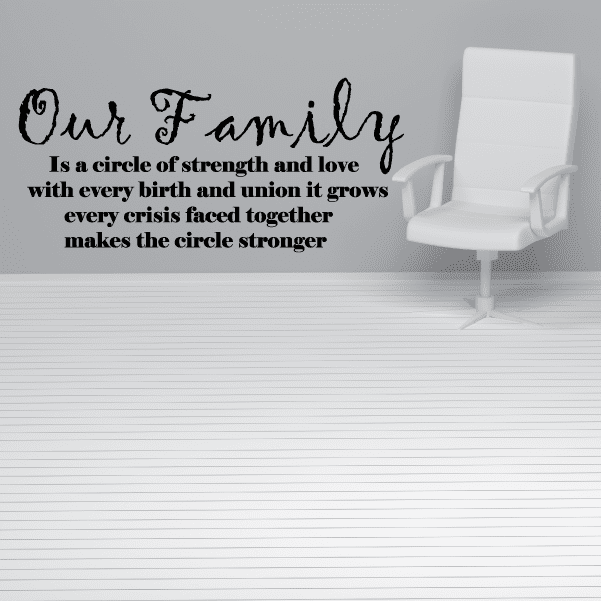 Family wall decal with black script quote on light background