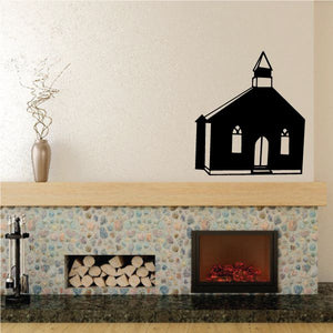 Black house vinyl wall decal with arched windows and roof