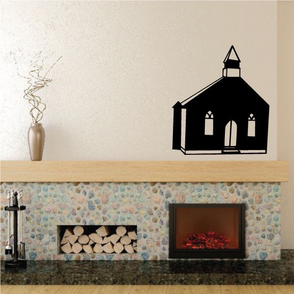 Black house vinyl wall decal with arched windows and roof