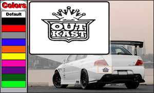 Black and white OutKast logo decal with crest and "OutKast" lettering