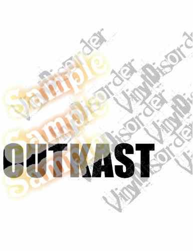Outkast text decal with large black “OUTKAST” lettering on white background