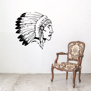 Outlined headdress wall decal with side-profile figure and feather headdress