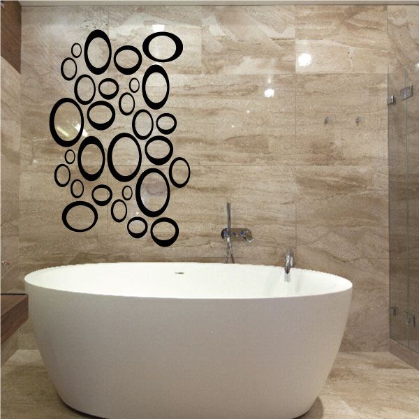 Outlined pebbles wall decals kit with black circular outline pebble shapes