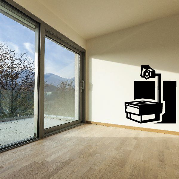 Overhead projector wall decal with black projector icon