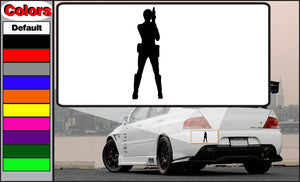 Padme shooter decal with black standing silhouette holding a pistol