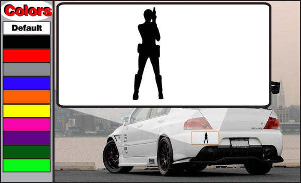 Padme shooter decal with black standing silhouette holding a pistol