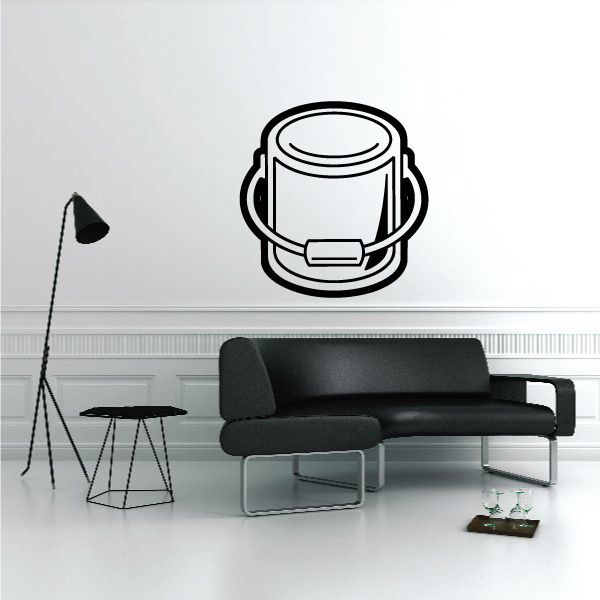 Paint can decal sticker with black outline, lid and handle details