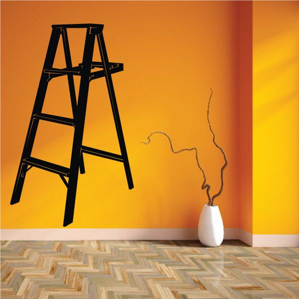 Ladder wall decal with paint drip lines, black silhouette