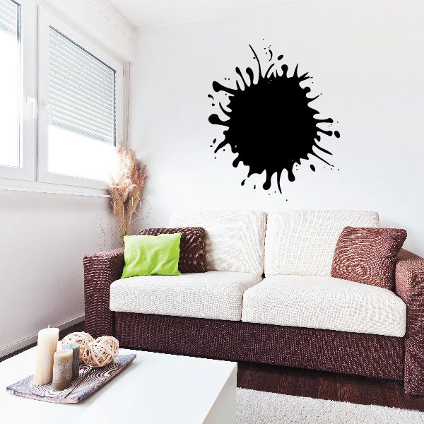 Black paint splatter wall decal, circular splash with irregular edges