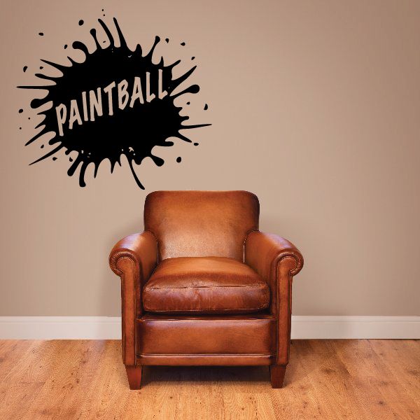 Black paint splatter decal with PAINTBALL text