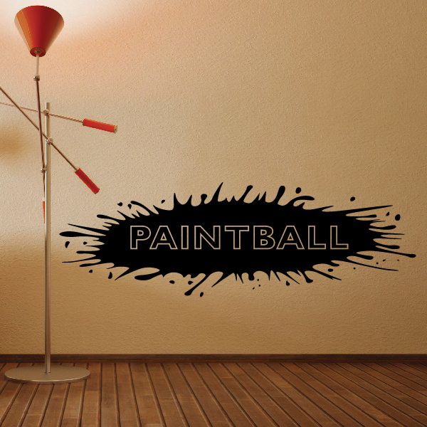 Paintball wall decal vinyl with bold black splatter logo text "PAINTBALL"