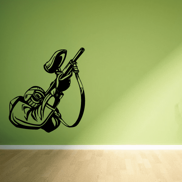 Paintball wall decal of a black paintball player holding a marker