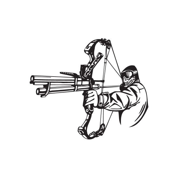 Vinyl paintball wall decal: black paintball player holding a marker gun and mask