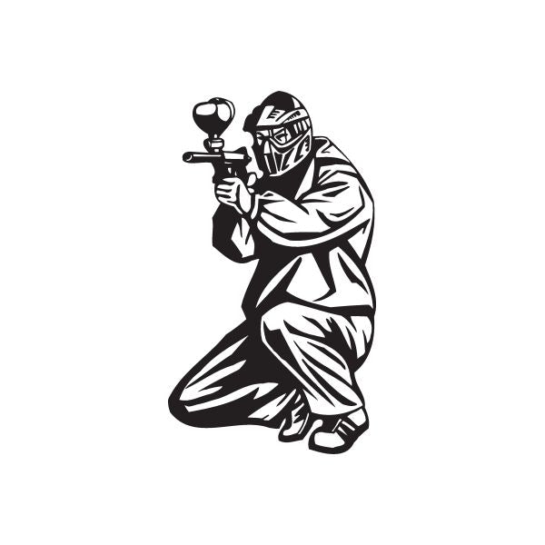 Paintball wall decal of a black crouching player holding a paintball marker