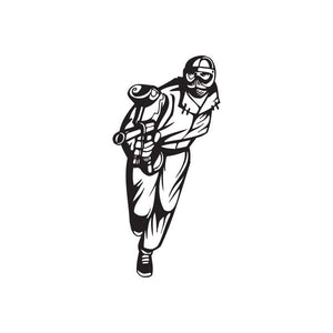 Vinyl wall decal of a black paintball player aiming a blaster