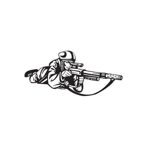 Vinyl paintball player wall decal, black silhouette holding marker
