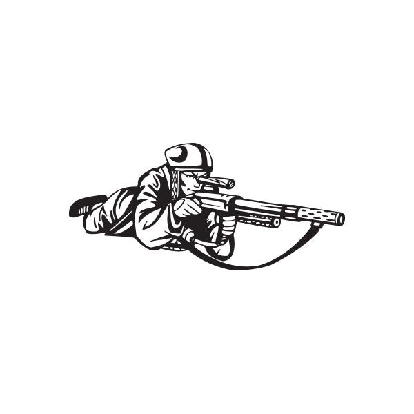Vinyl paintball player wall decal, black silhouette holding marker