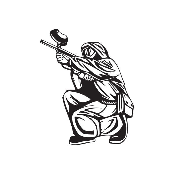Paintball wall decal of black-and-white player holding a marker