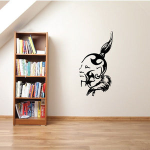 Tribal warrior face wall decal with black painted design and stylized mask profile