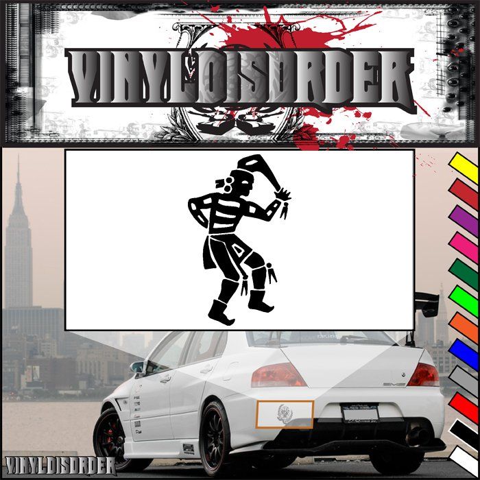 Painted Native American warrior decal, rectangular design with red accents and black figure