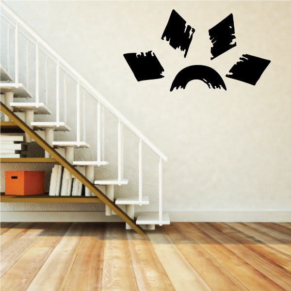 Sunrise wall decal with black painted blocks and semicircle rays