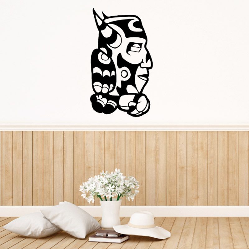 Tribal mask decal with bold black painted face design