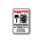 Painter parking only sticker, white background with red PAINTER and black PARKING ONLY arrows