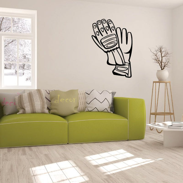 Motorcycle glove wall decal, black outline of a raised hand with glove fingers