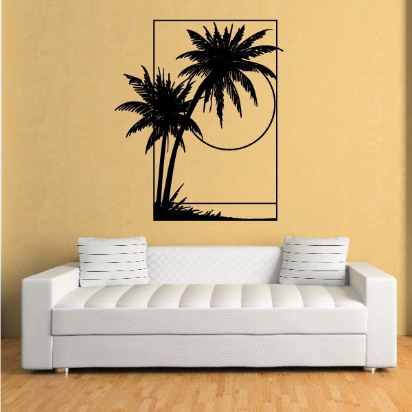 Image of Palm Trees And Sunset Wall Decal - Vinyl Decal - Car Decal - Business Sign - MC113