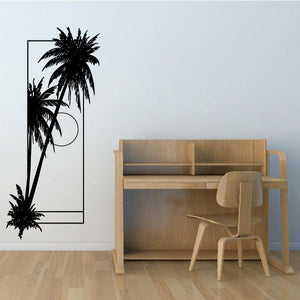 Wall decal with black palm tree silhouettes and rectangular border