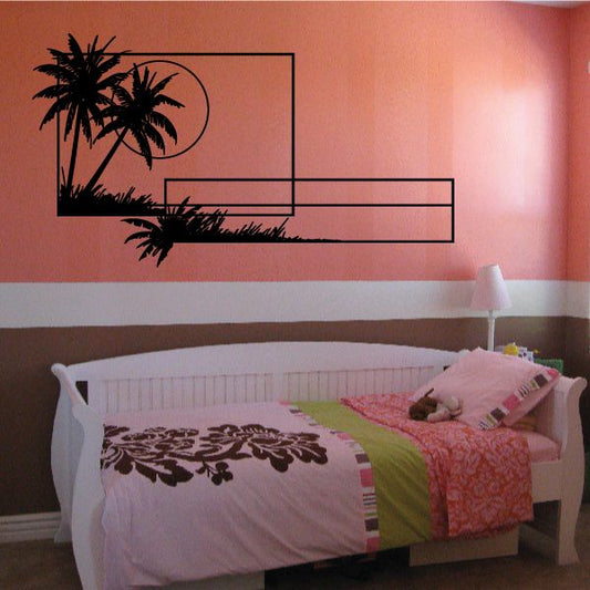 Image of Palm Trees And Sunset Wall Decal - Vinyl Decal - Car Decal - Business Sign - MC124