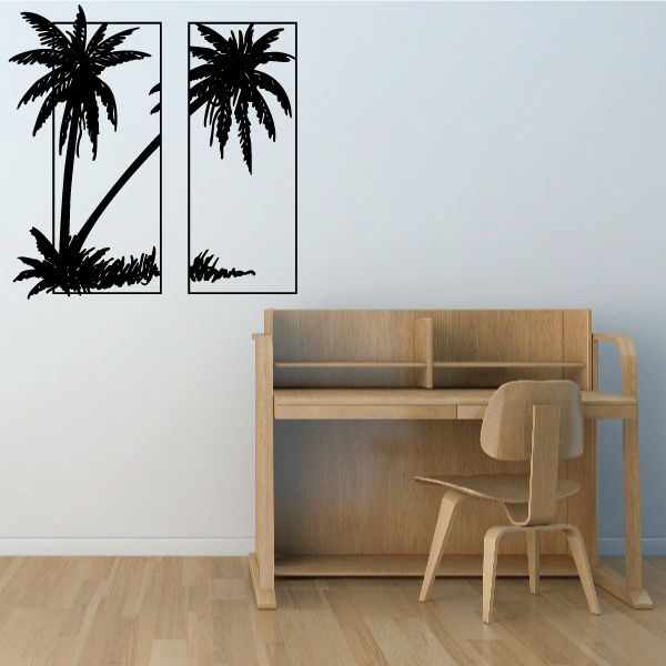 Image of Palm Trees And Sunset Wall Decal - Vinyl Decal - Car Decal - Business Sign - MC125