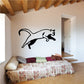 Leaping panther wall decal, black cat in mid-jump with tail curled