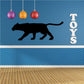 Panther strolling decal, black walking silhouette with vertical 'TOYS' lettering
