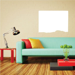 Vinyl wall decal, white rectangular sticker on a wall