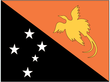 Papua New Guinea flag sticker with orange, black, and white stars and a golden bird