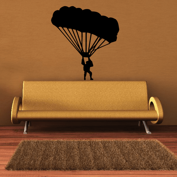 Black parachuting decal with parachute and diver silhouette