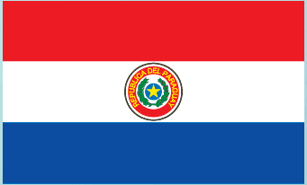 Paraguay flag sticker with coat of arms circle and red, white, blue horizontal stripes