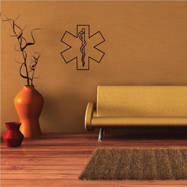 Paramedic caduceus decal: medical cross with staff and wings line art