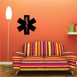 Paramedic decal with black medical cross and caduceus-style snake staff icon