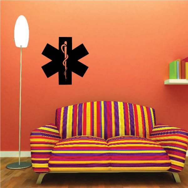 Paramedic decal with black medical cross and caduceus-style snake staff icon
